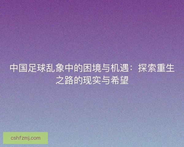 中国足球乱象中的困境与机遇：探索重生之路的现实与希望